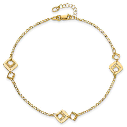 14K Yellow Gold Textured Squares 9 Inch Plus 1 Inch Extender - Total 10 Inch Anklet