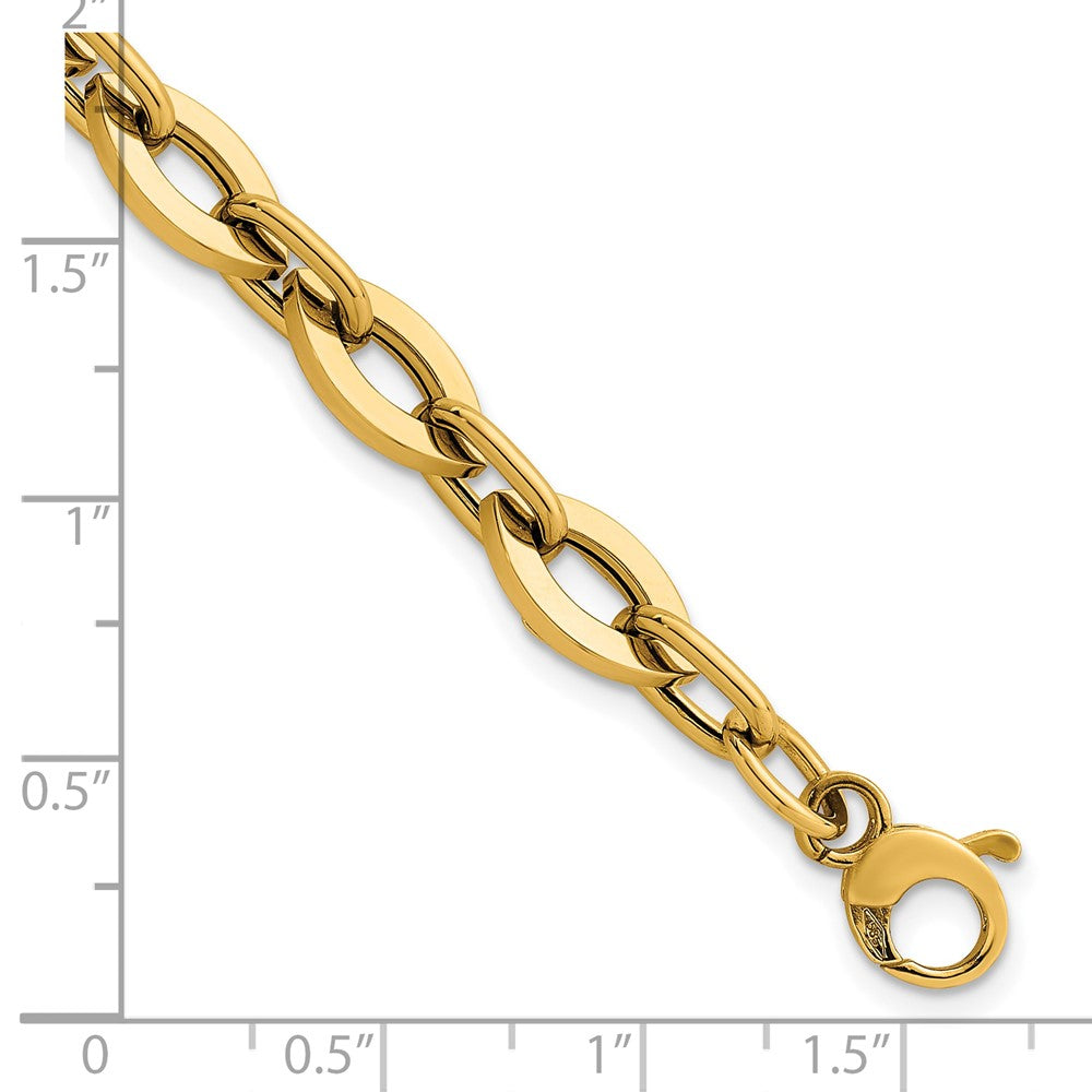 14K Yellow Gold Polished Fancy Flat Cable Link 7.5 Inch Bracelet