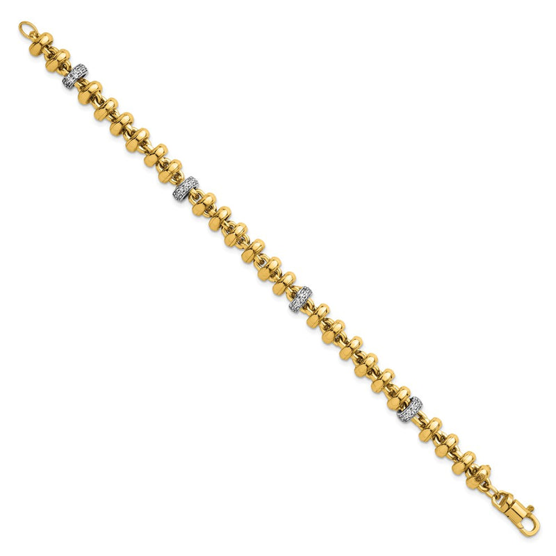 14K Two-Tone Gold Two-tone Polished Fancy Link CZ 7.5 Inch Bracelet