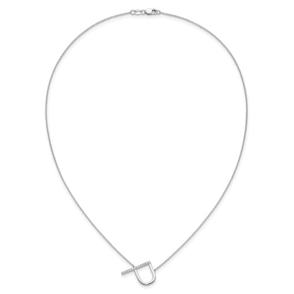 14K White Gold Sideways Diamond Initial P 18 Inch Necklace