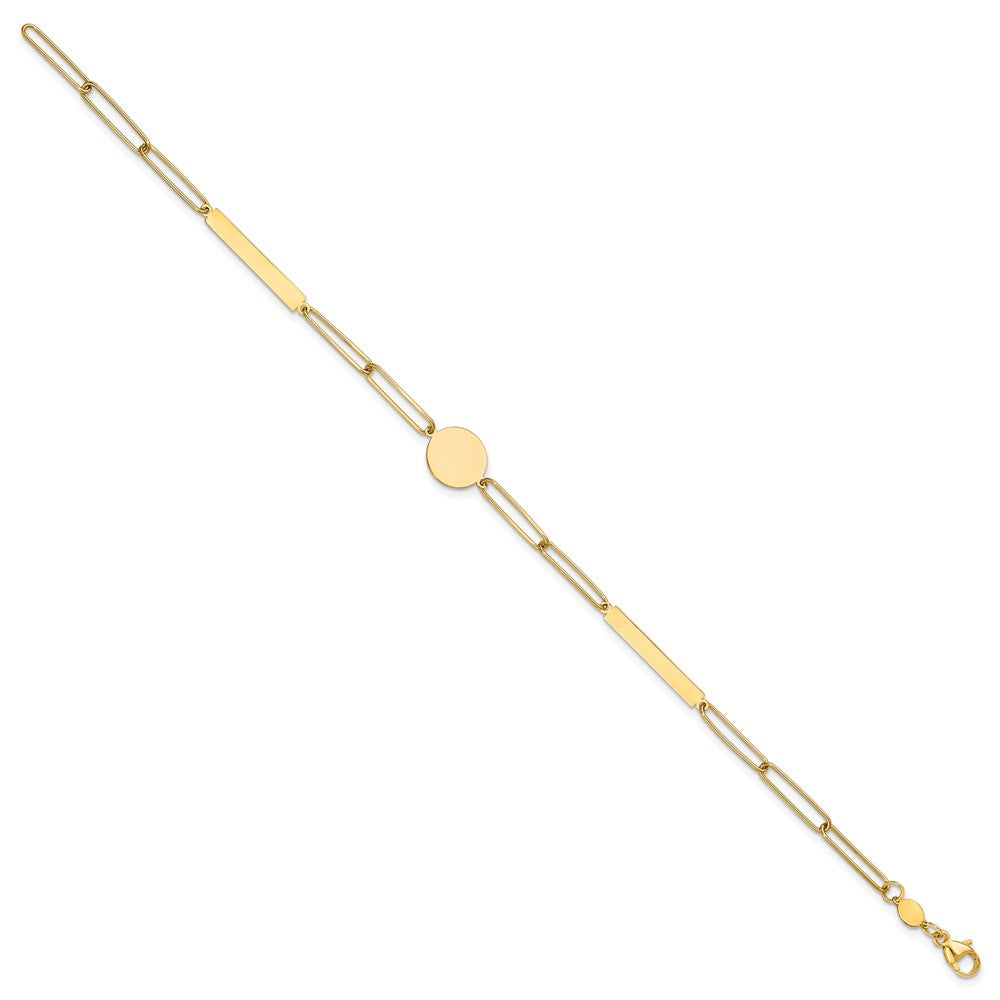 14K Yellow Gold Polished Paperclip Link with Circle and Bars 8.25 Inch Bracelet