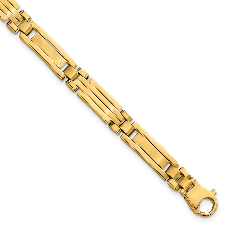 14K Yellow Gold Polished and Brushed 6.7mm Fancy Multi Link Bar 8.25 Inch Bracelet