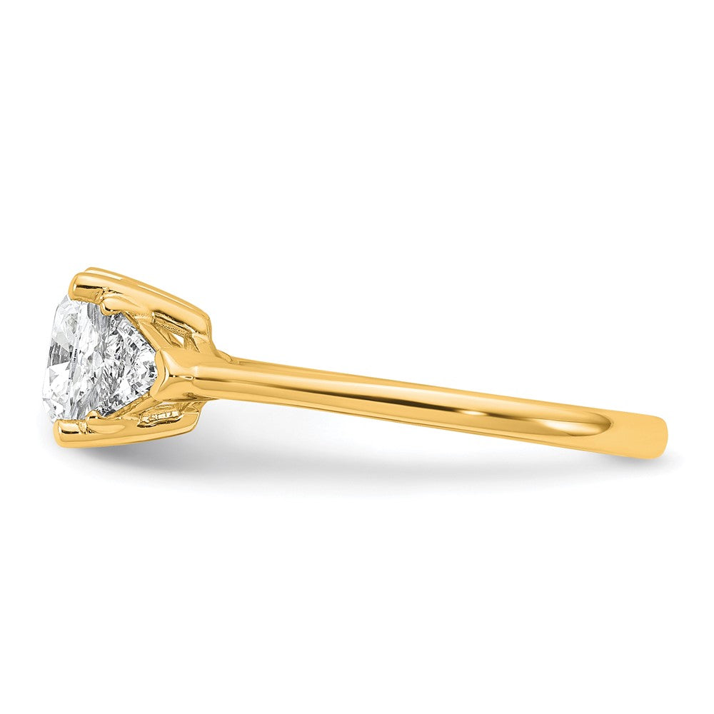 14K Yellow Gold 2 carat Certified Lab Grown Diamond VS/SI+ G+ Cushion and Triangle Complete Three Stone Engagement Ring