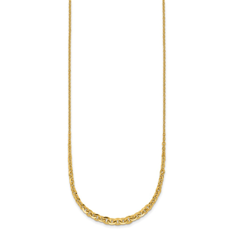 14K Yellow Gold Polished Fancy Graduated Cable Link 18 Inch Necklace