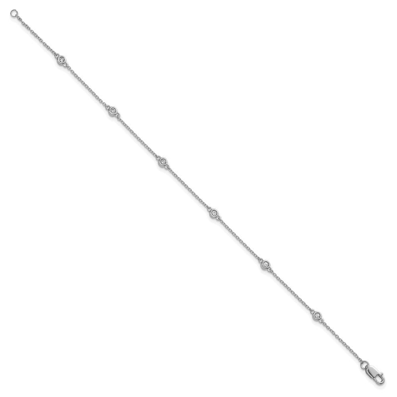 14K White Gold Complete 1/10 carat Bezel-set Diamond and Cable Chain 6-Station 7 Inch Bracelet