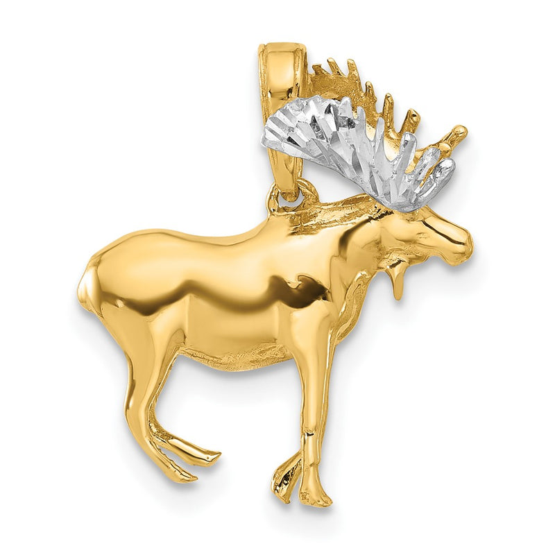 14K Yellow Gold and Rhodium Diamond-cut 3-D Moose Pendant