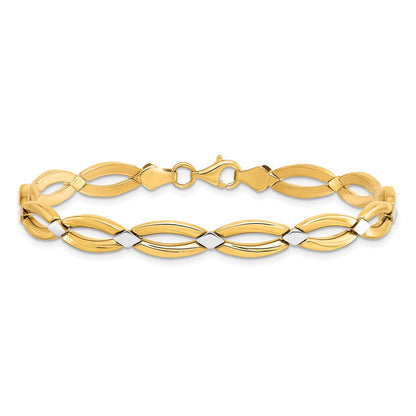 10K Yellow Gold w/Rhodium Fancy Link Chain Bracelet