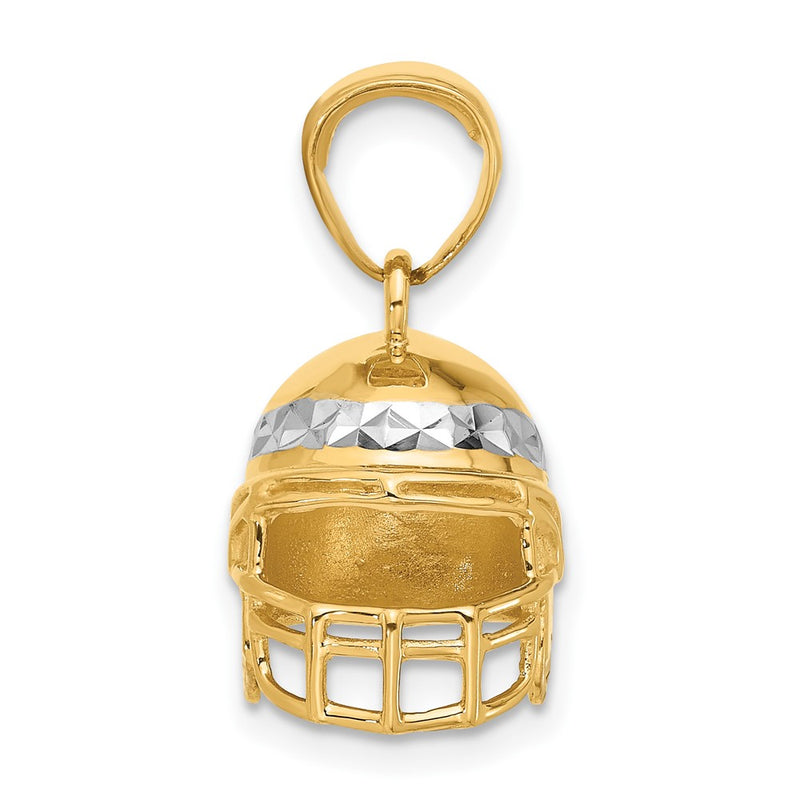 14K Yellow Gold and Rhodium Diamond-cut 3-D Football Helmet Pendant