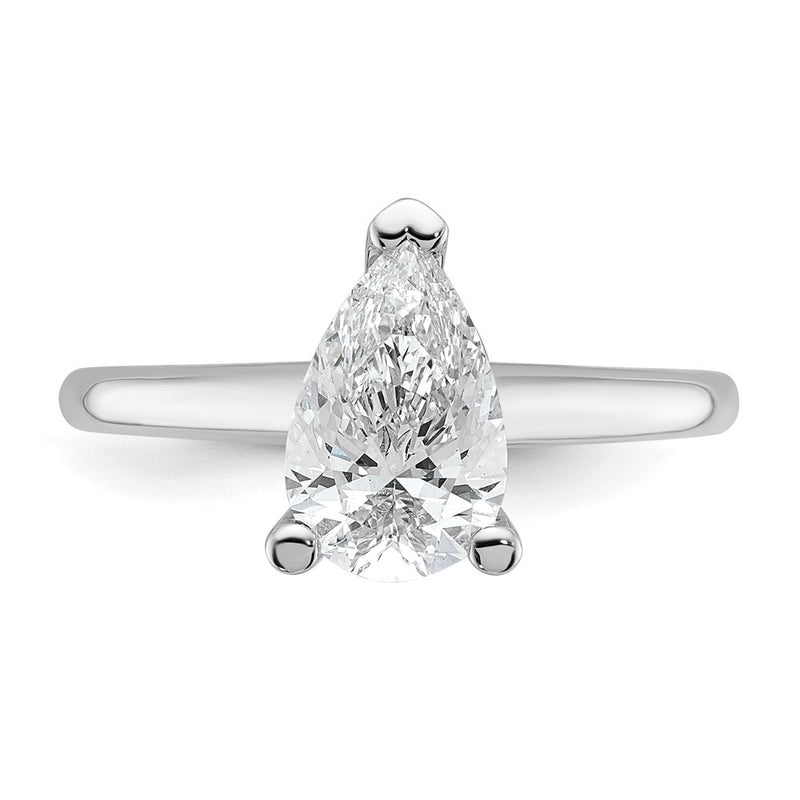 14K White Gold 1 1/2 carat Certified Lab Grown Diamond VS+ F+ Pear Solitaire Complete Engagement Ring