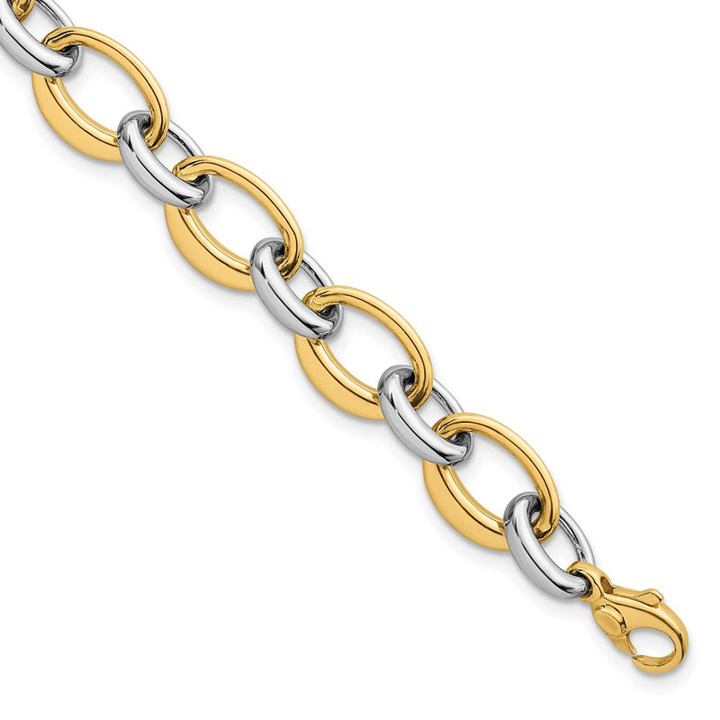 14K Two-Tone Gold Two Tone Polished 9.5mm Fancy Oval Link 7.5 Inch Bracelet