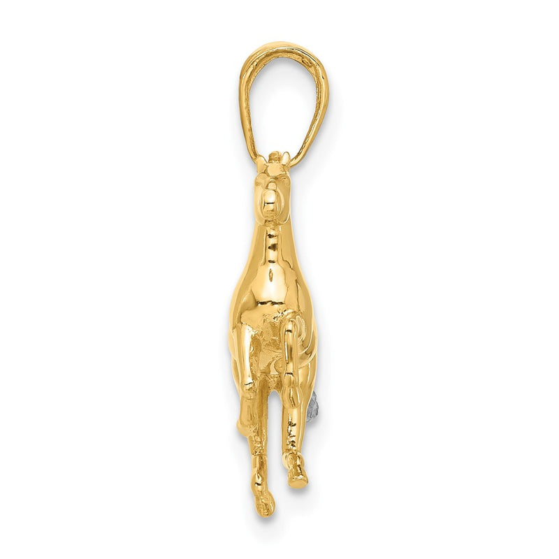 14K Yellow Gold and Rhodium Diamond-cut 3-D Horse Pendant