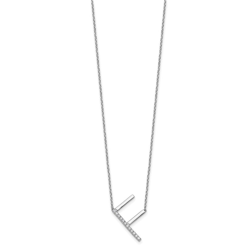 14K White Gold Sideways Diamond Initial F 18 Inch Necklace