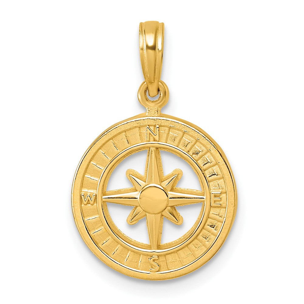14K Yellow Gold Polished Compass Pendant