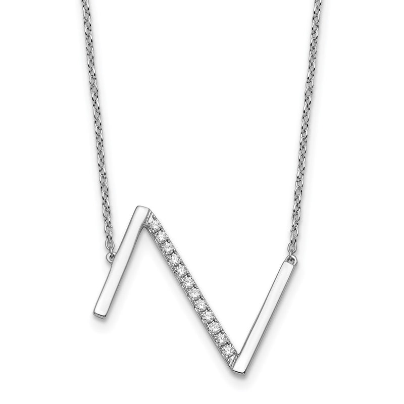 14K White Gold Sideways Diamond Initial Z 18 Inch Necklace