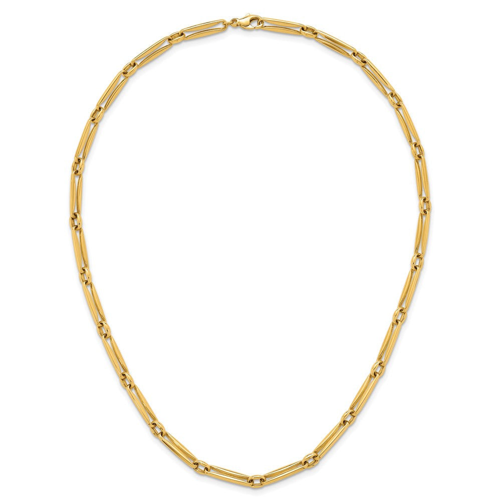 14K Yellow Gold Polished 5mm Fancy Long and Round Link 18 Inch Necklace