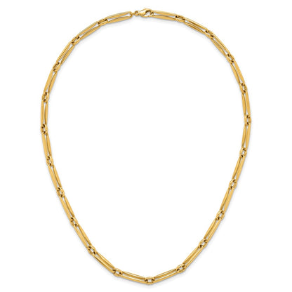 14K Yellow Gold Polished 5mm Fancy Long and Round Link 18 Inch Necklace