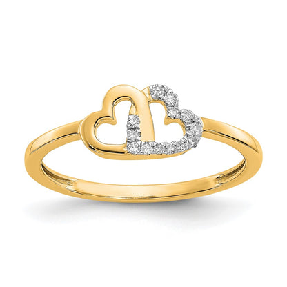 14K Yellow Gold Diamond Double Heart Ring