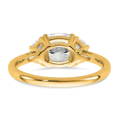 14K Yellow Gold 1/2 carat Lab Grown Diamond VS/SI+ G+ Half Moon and 1 1/2 carat Cushion Center Semi Mount Three Stone Engagement Ring