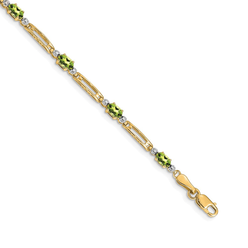 14K Yellow Gold Complete Diamond and Oval Peridot Fancy Link 7 Inch Bracelet
