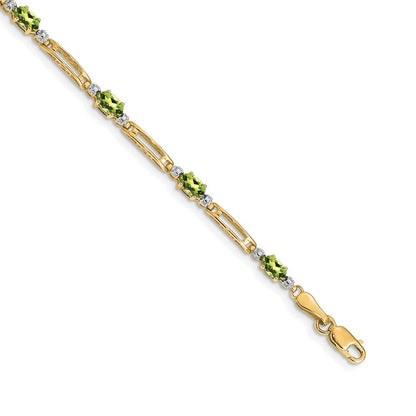 14K Yellow Gold Complete Diamond and Oval Peridot Fancy Link 7 Inch Bracelet