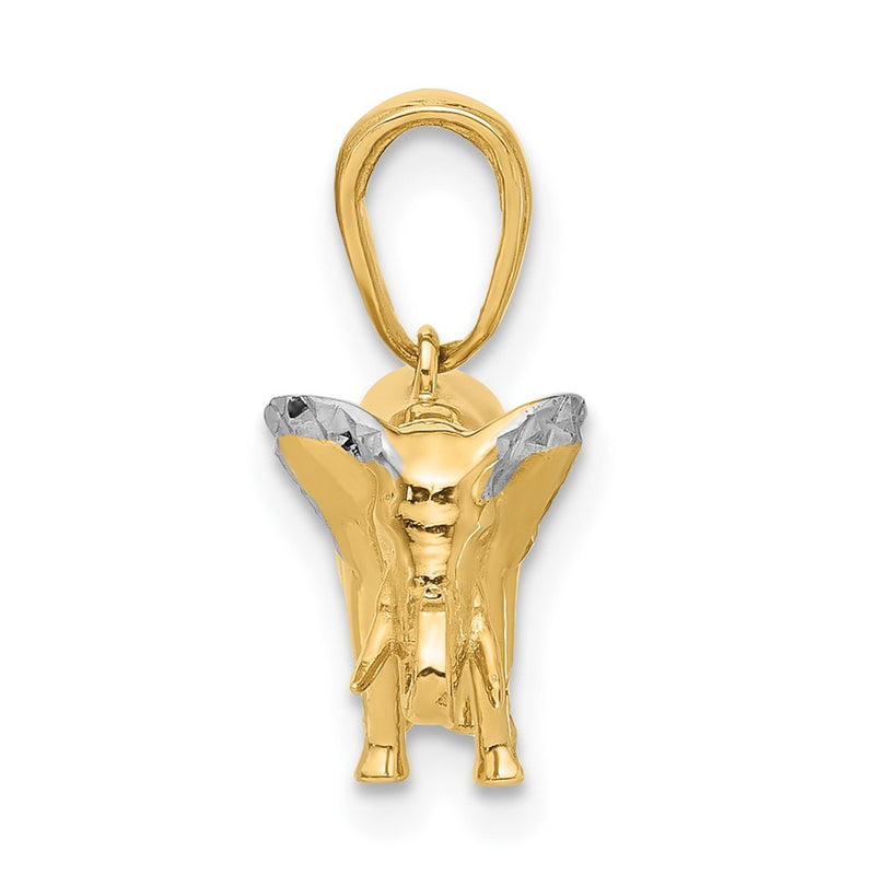 14K Yellow Gold and Rhodium Diamond-cut 3-D Elephant Pendant