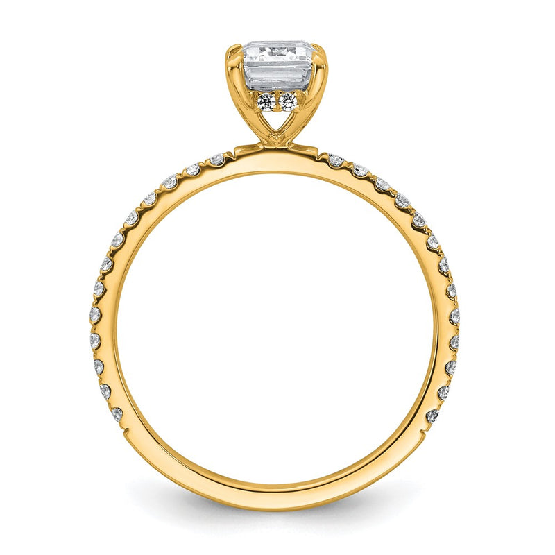 14K Yellow Gold 1 3/8 carat Certified Lab Grown Diamond VS+ F+ Emerald Complete Solitaire with Flair Engagement Ring