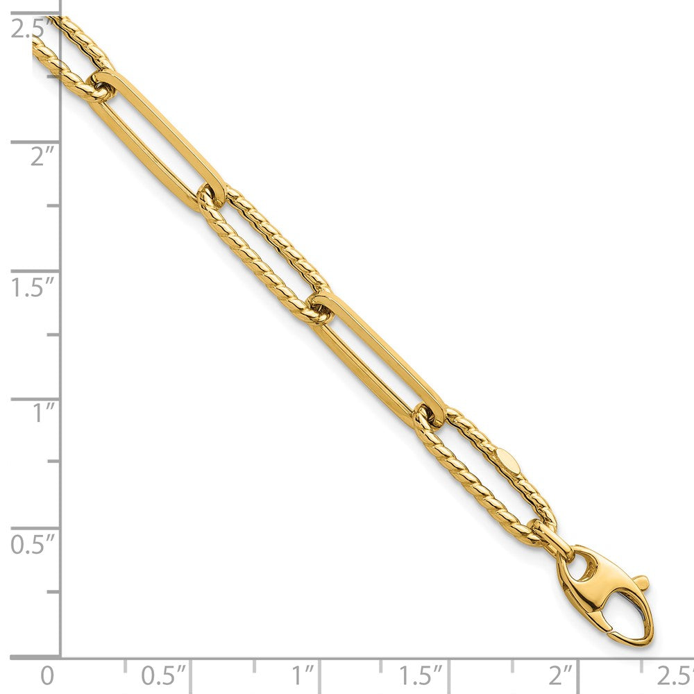 14K Yellow Gold Polished and Twisted 6.4mm Paperclip Link Chain Bracelet