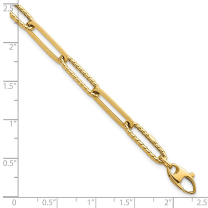 14K Yellow Gold Polished and Twisted 6.4mm Paperclip Link Chain Bracelet