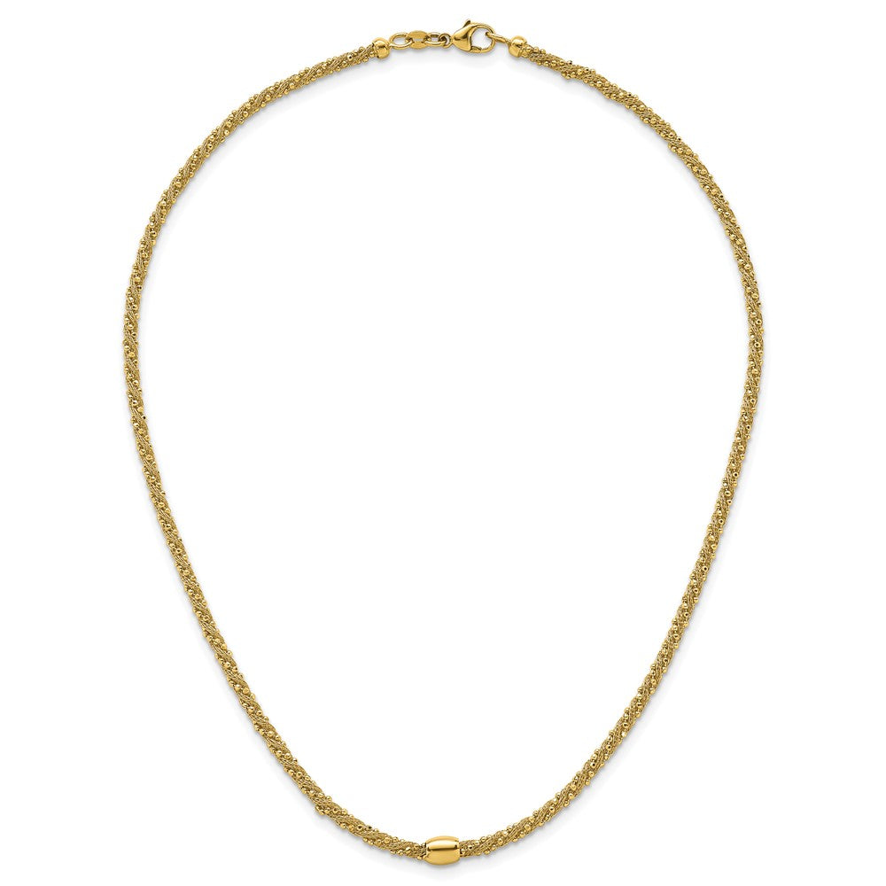 14K Yellow Gold Polished and Textured Twisted with Bead 17 Inch Necklace