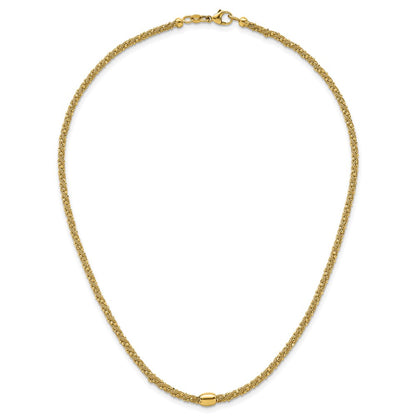 14K Yellow Gold Polished and Textured Twisted with Bead 17 Inch Necklace
