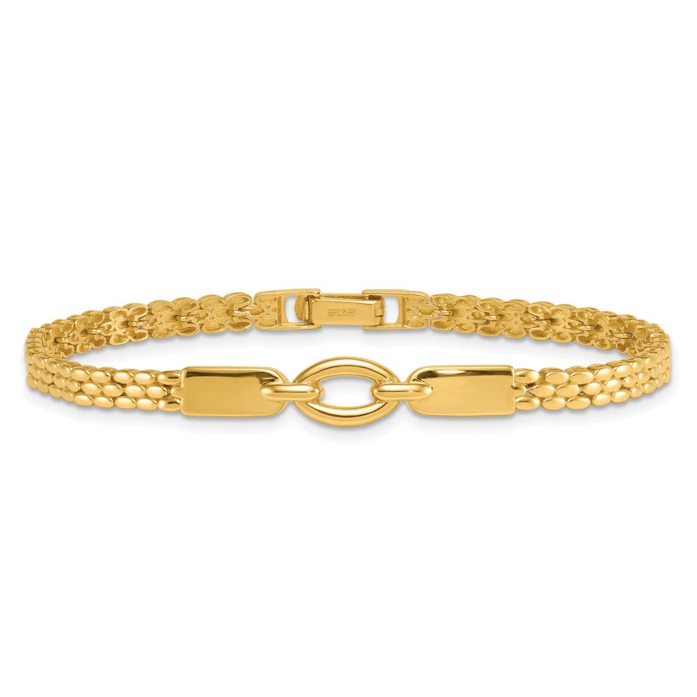 14K Yellow Gold Polished Fancy Oval Center Brick Link Chain Bracelet