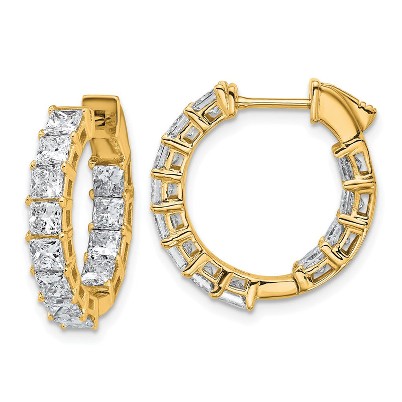 14K Yellow Gold 4 carat Lab Grown Diamond VS+ F+ Princess Complete In and Out Hoop Earrings