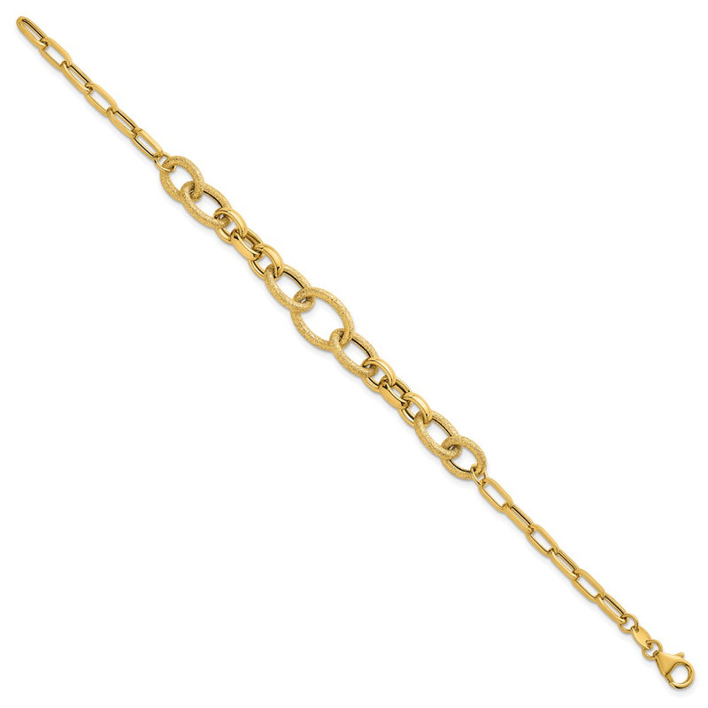 14K Yellow Gold Polished and Textured Link 7.5 Inch Bracelet