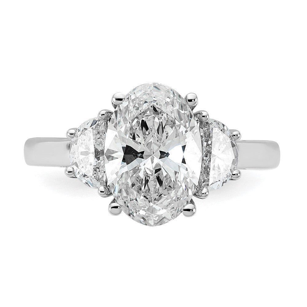 14K White Gold 3 1/8 carat Certified Lab Grown Diamond VS+ F+ Complete Oval and Half Moon Three Stone Engagement Ring