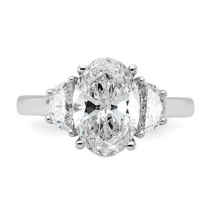 14K White Gold 3 1/8 carat Certified Lab Grown Diamond VS+ F+ Complete Oval and Half Moon Three Stone Engagement Ring