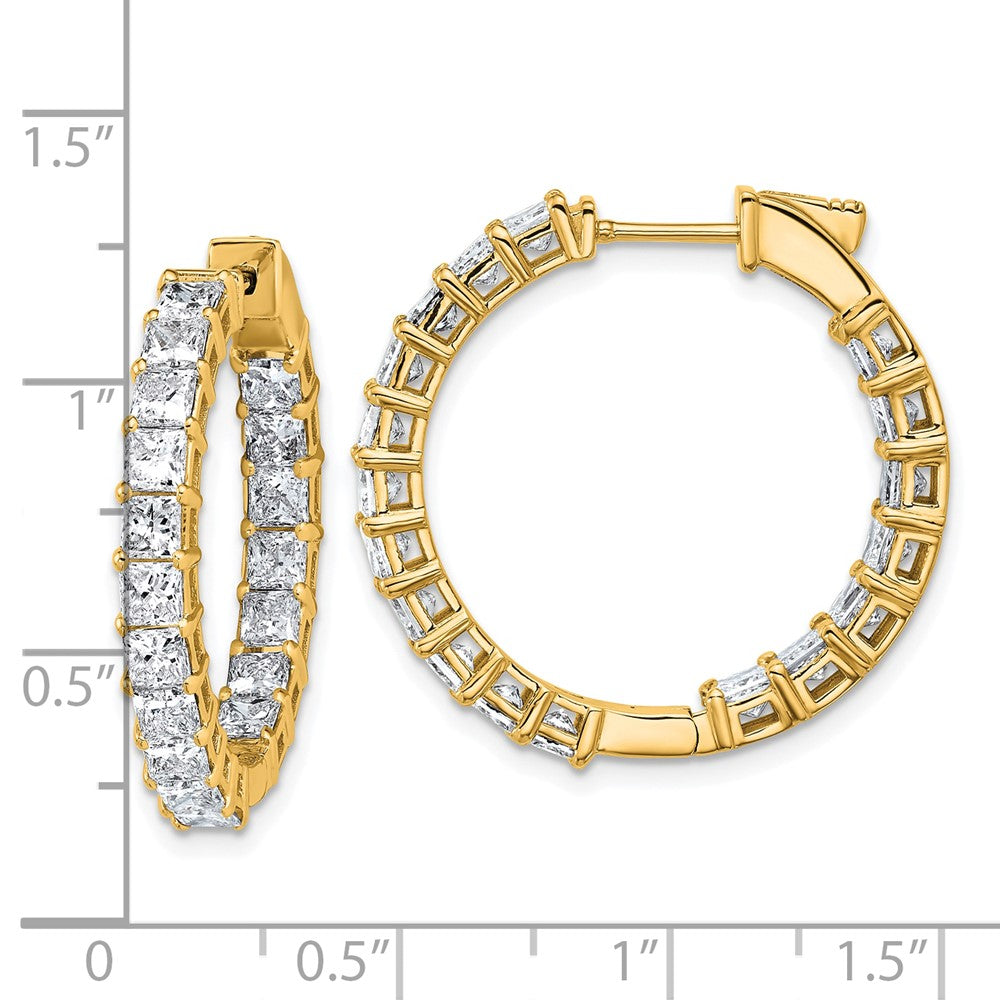 14K Yellow Gold Inside/Outside Cert Lab Grown VS DEF Princess Diamond Hoop Earrings