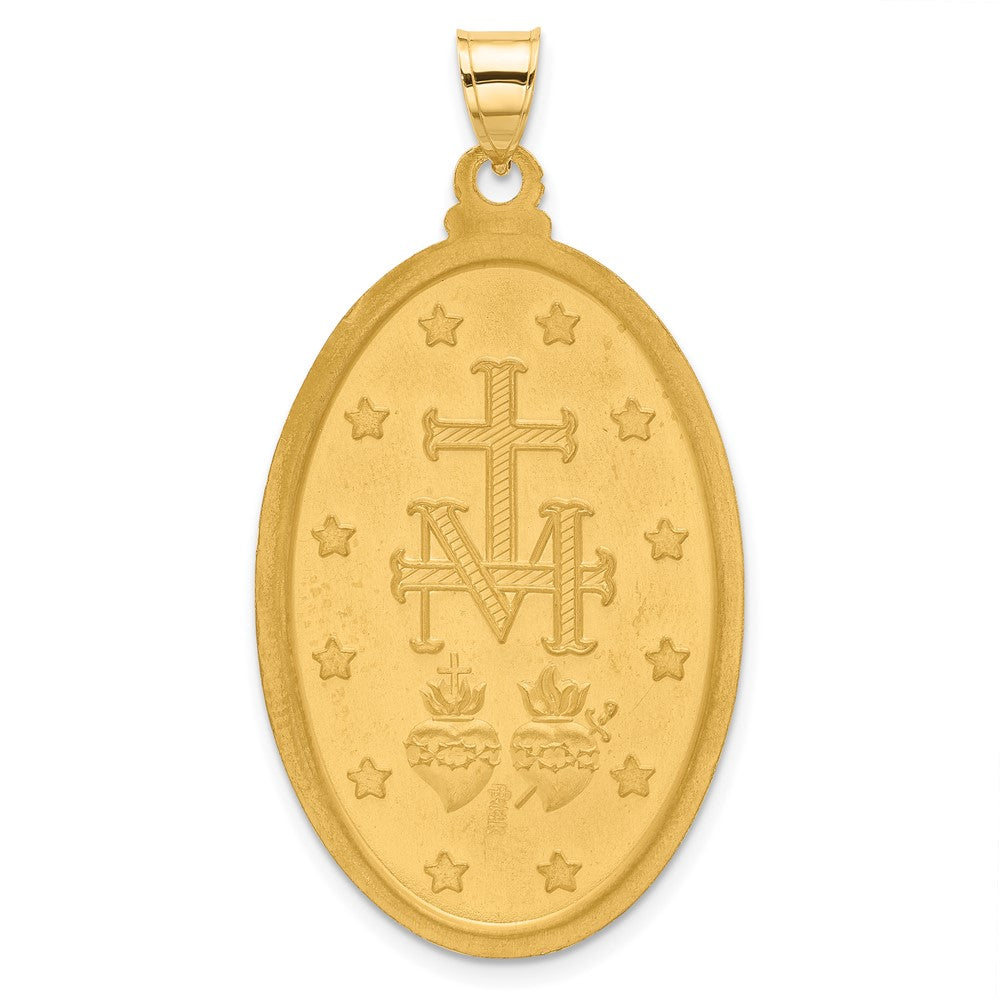 14K Yellow Gold and Rhodium Polished and Satin Solid Large Miraculous Medal Oval Pendant