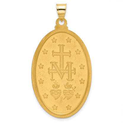 14K Yellow Gold and Rhodium Polished and Satin Solid Large Miraculous Medal Oval Pendant