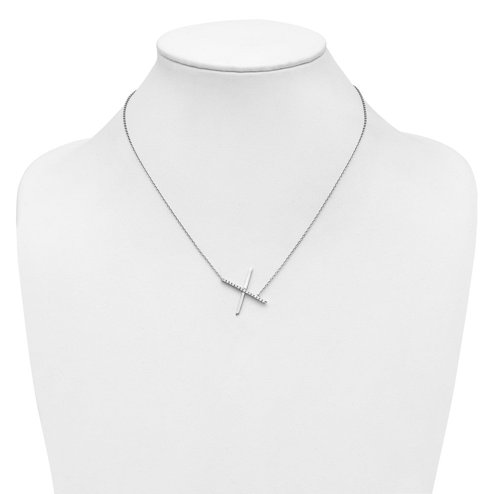 14K White Gold Sideways Diamond Initial X 18 Inch Necklace
