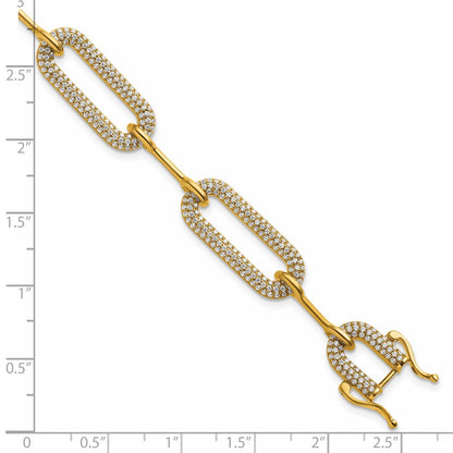 14K Yellow Gold Polished Complete 3.25 carat Diamond Paperclip Link 7 Inch Bracelet