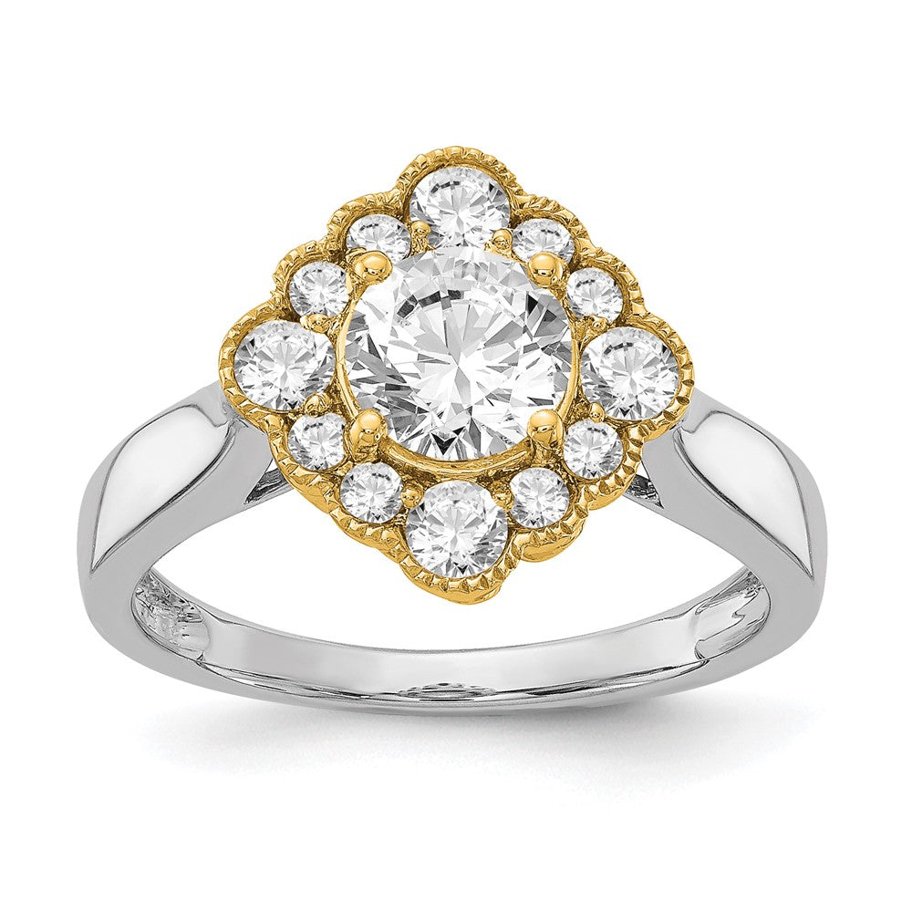 True Origin 14K Two Tone Yellow and White Gold 1/4 carat Lab Grown Diamond VS+ F+ Semi-Mount Round  Halo Engagement Ring