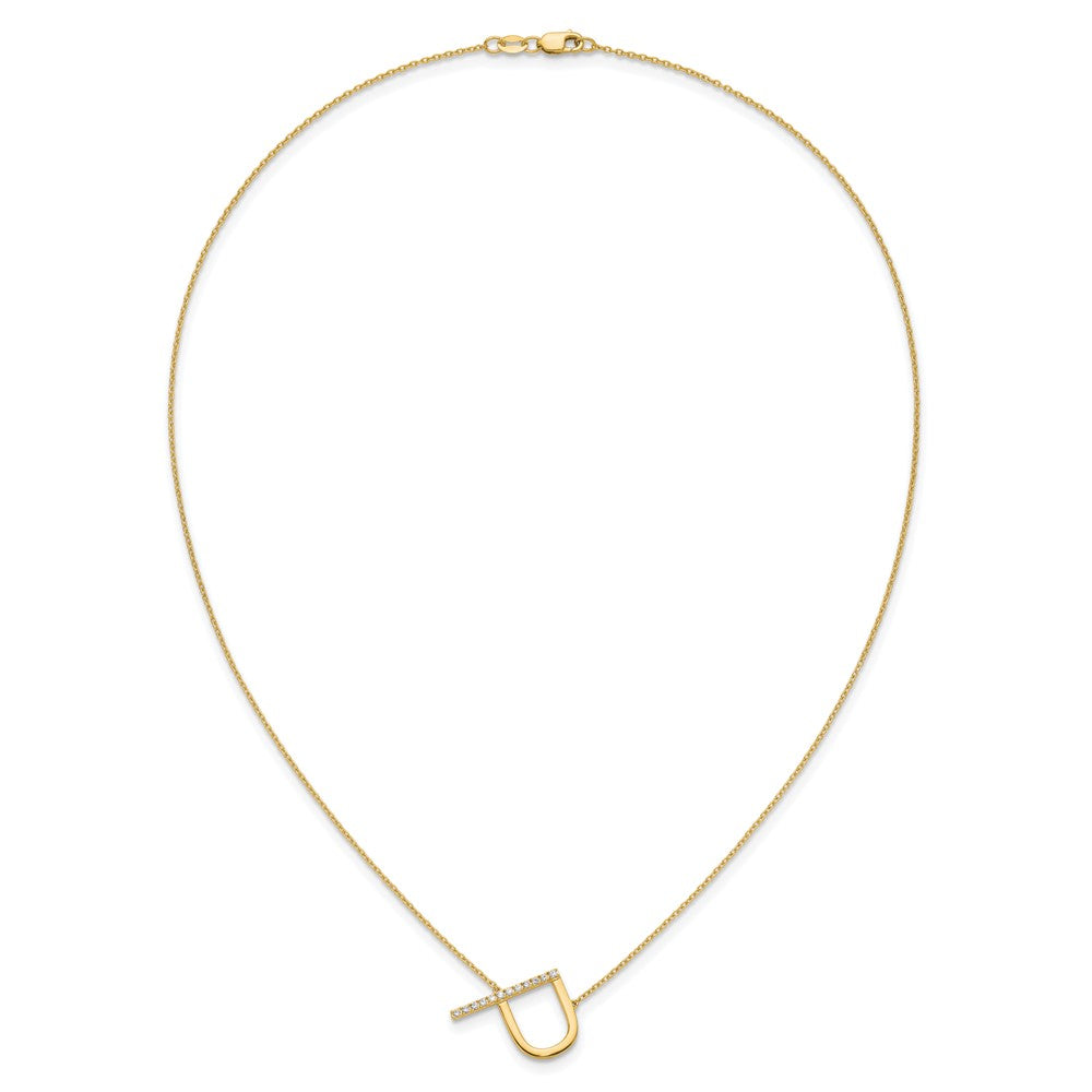 14K Yellow Gold Sideways Diamond Initial P 18 Inch Necklace