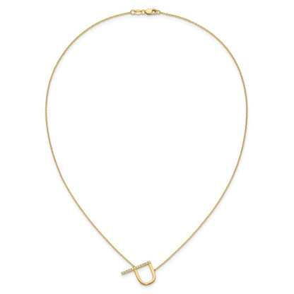 14K Yellow Gold Sideways Diamond Initial P 18 Inch Necklace