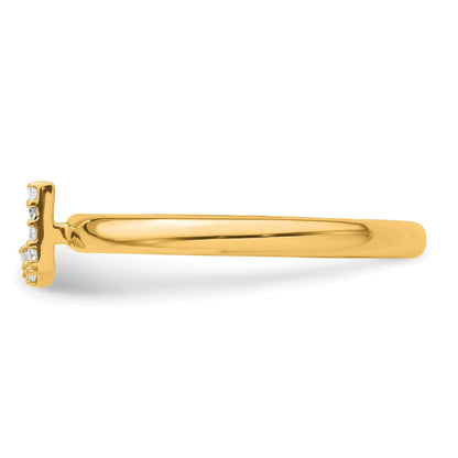 14K Yellow Gold Stackable Diamond Initial J Size 7 Ring