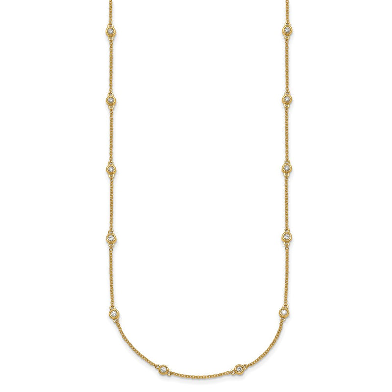 14K Yellow Gold Complete 1/2 carat Bezel-set Diamond and Cable Chain 18-Station 18 Inch Necklace