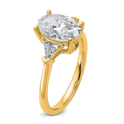 14K Yellow Gold 1/2 carat Lab Grown Diamond VS/SI+ G+ Trillion and 2 carat Oval Center Semi Mount Three Stone Engagement Ring