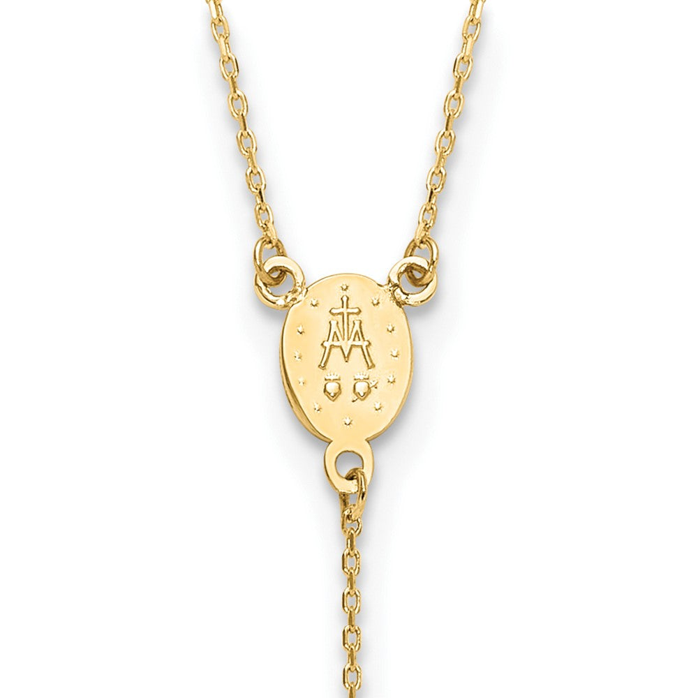 14K Yellow Gold Polished Miraculous Medal and Cross Rosary Design 17.75 Inch Y-Drop Necklace