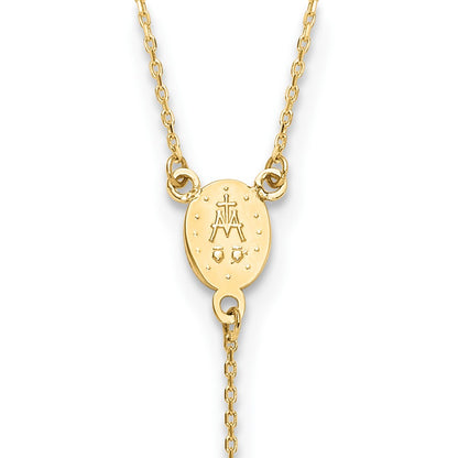 14K Yellow Gold Polished Miraculous Medal and Cross Rosary Design 17.75 Inch Y-Drop Necklace