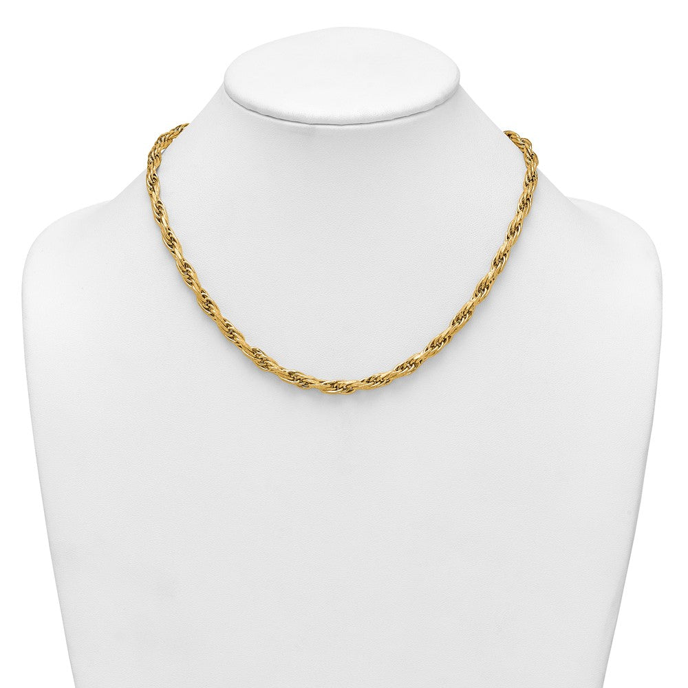 14K Yellow Gold Polished And Textured 4.5mm Flat Rope Chain 18.25 Inch Necklace