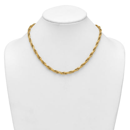 14K Yellow Gold Polished And Textured 4.5mm Flat Rope Chain 18.25 Inch Necklace